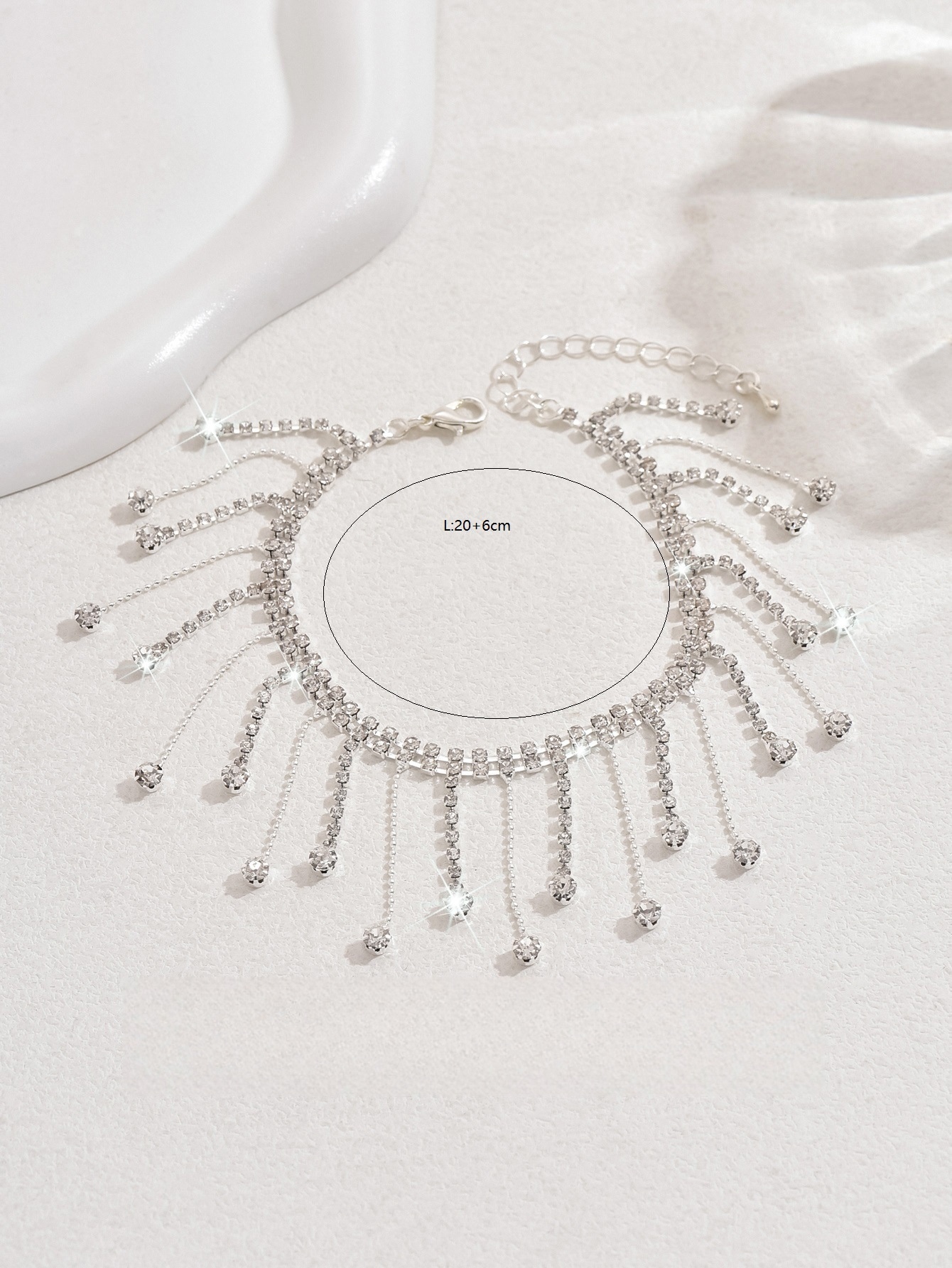 Crystal Rhinestone Dangle Anklet Silver Plated Fashion Jewelry